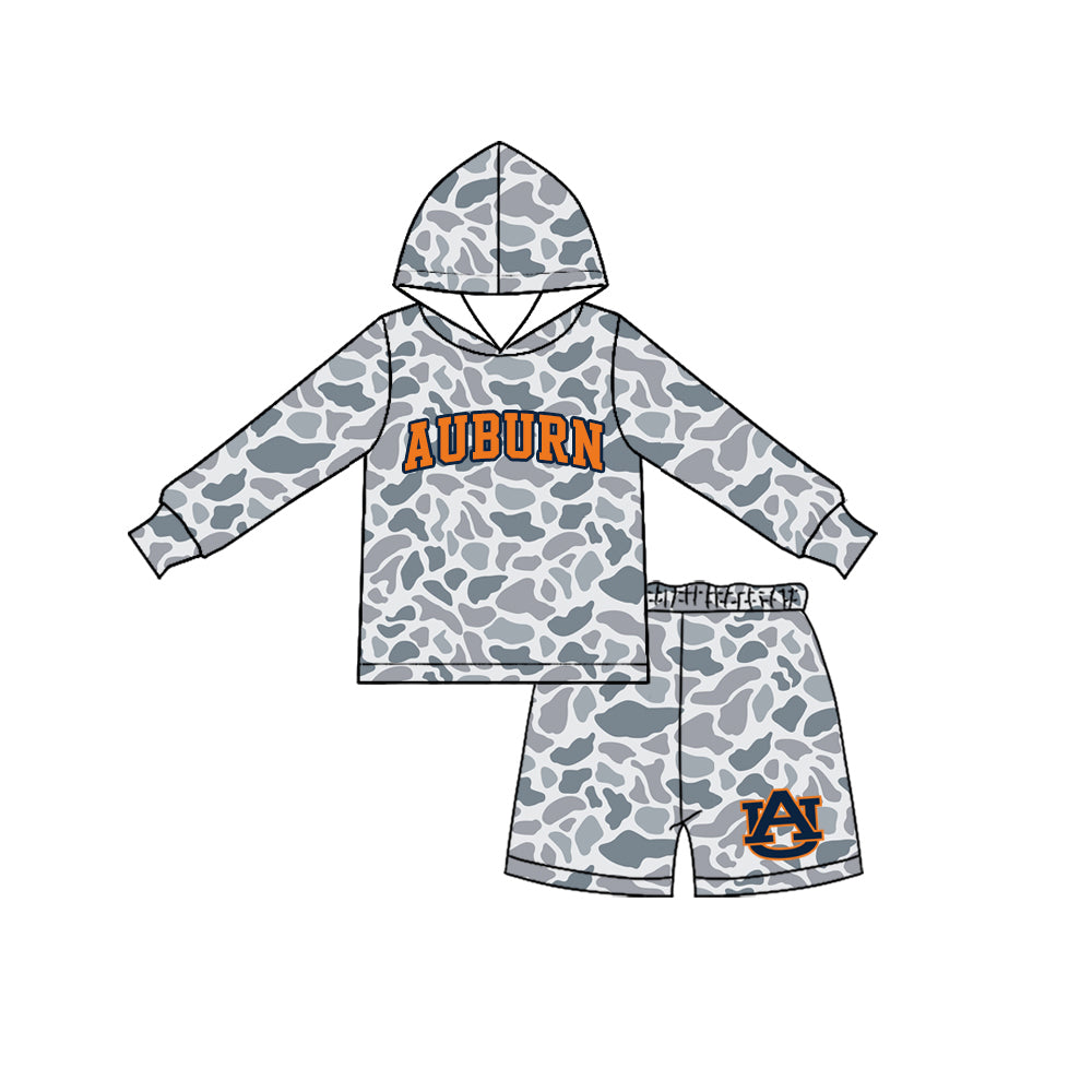 7.23 BLS0041 Preorder Teams Auburn Grey Camo Hoodie Top Shorts Kids Clothes Set