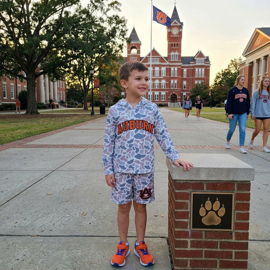 BLS0041 Teams Auburn Grey Camo Hoodie Top Shorts Boys Clothes Set