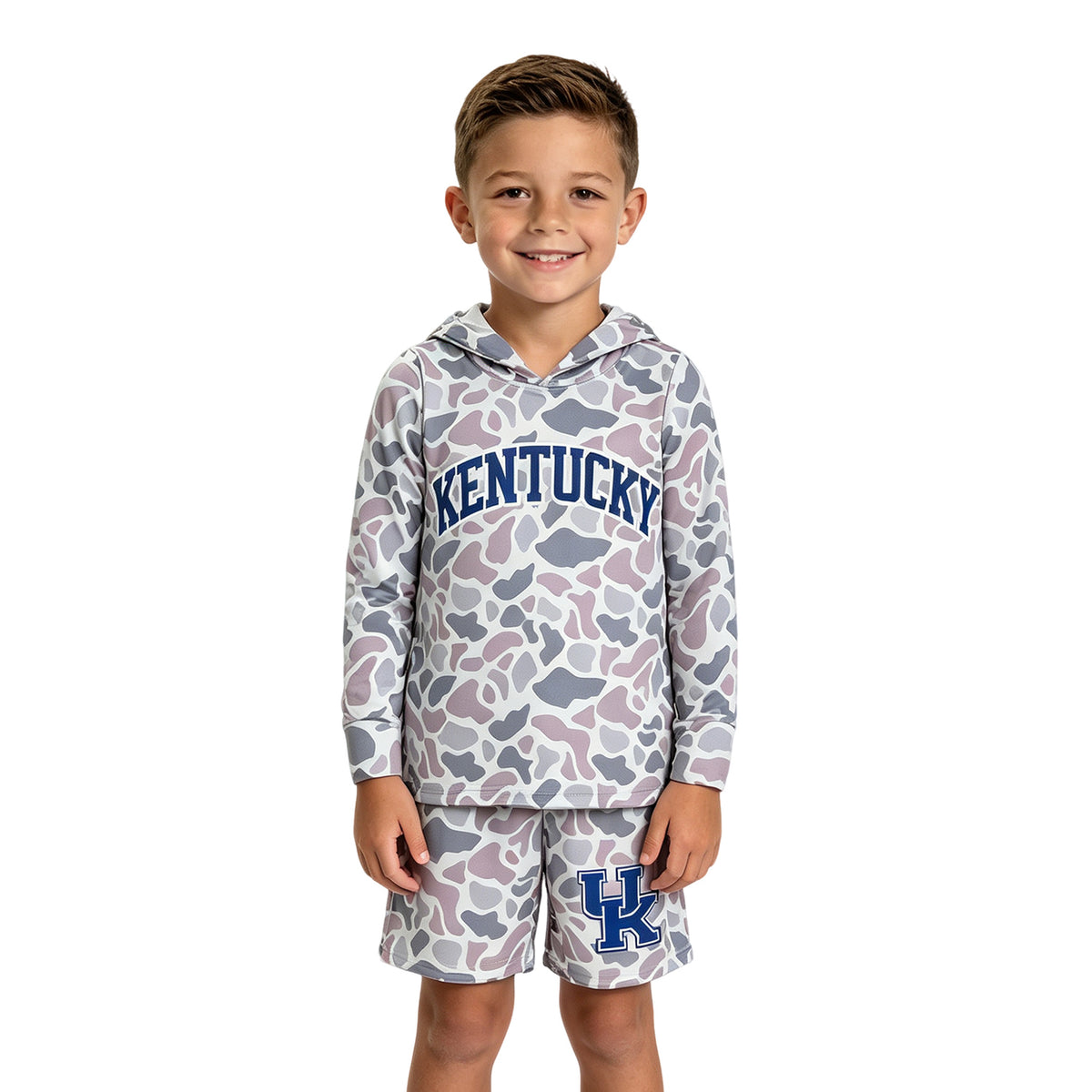 BLS0043 Teams Kentucky Grey Camo Hoodie Top Shorts Boys Clothes Set