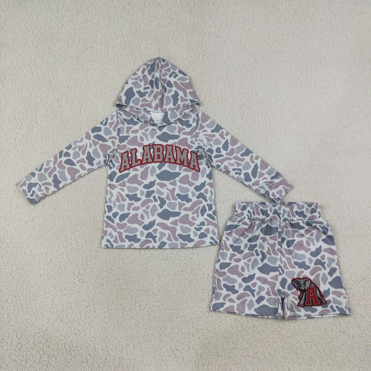 BLS0044 Teams Alabama Grey Camo Hoodie Top Shorts Boys Clothes Set