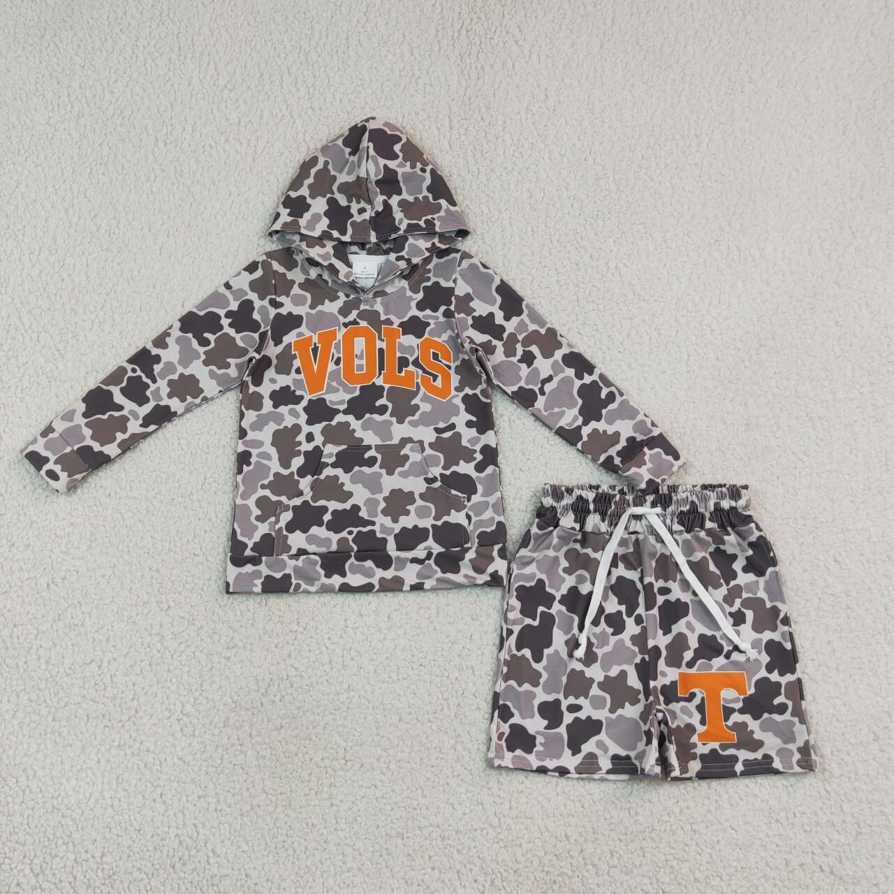 BLS0049 Teams Tennessee VOLS Dark Grey Camo Print Hoodie Top Shorts Boys Clothes Set