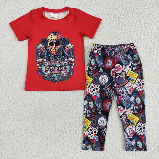 BSPO0012 Cartoon CRYSTAL LAKE Print Kids Halloween Clothes Set