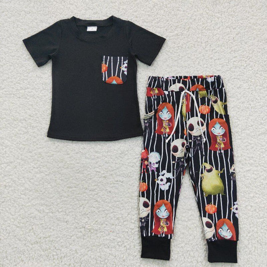 BSPO0105 Black Pocket Top Nightmar* Pants Boys Halloween Clothes Set