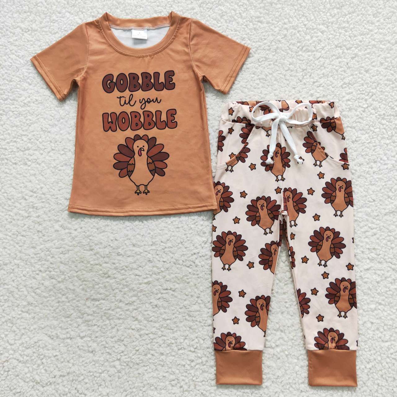 BSPO0119 Turkey Print Boys Thanksgiving Clothes Set