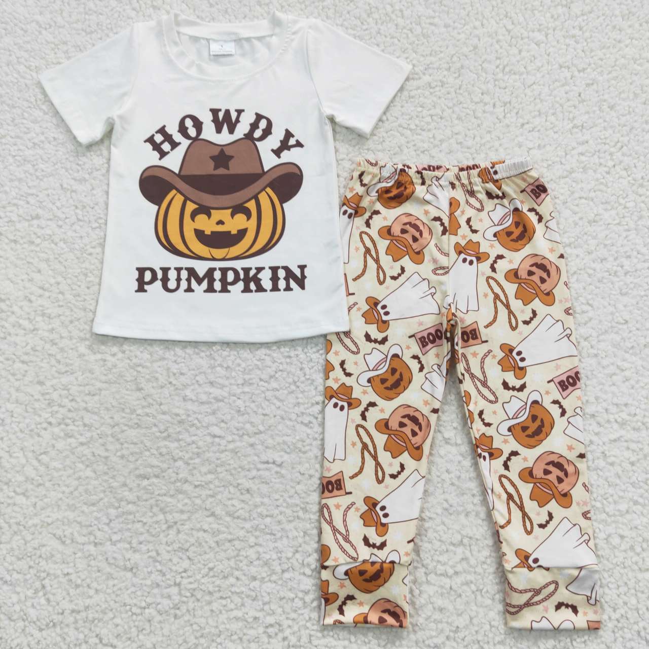 BSPO0130 Howdy Pumpkin Top Pants Boys Halloween Clothes Set