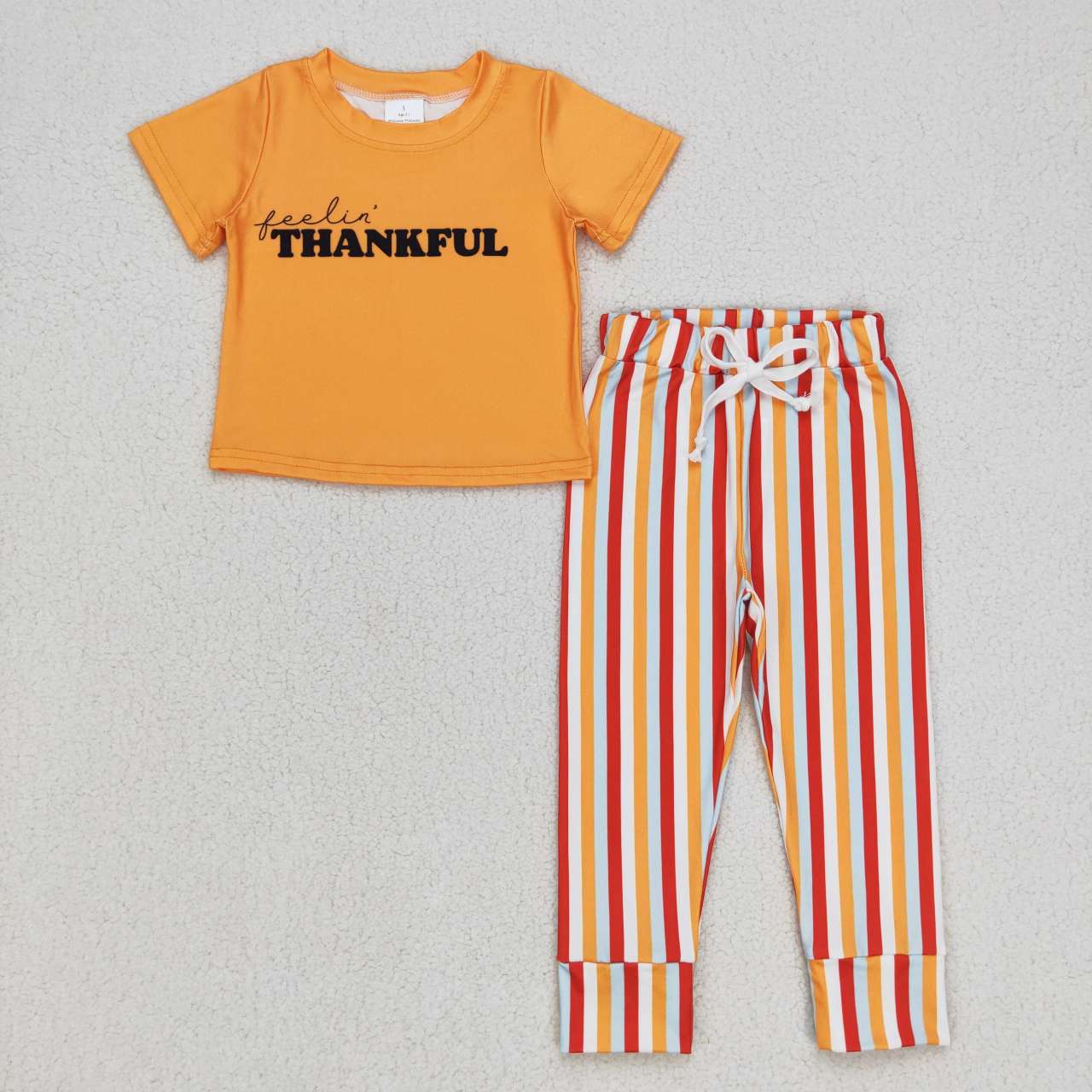 BSPO0167 Thankful Top Stripes Pants Boys Thanksgiving Clothes Set
