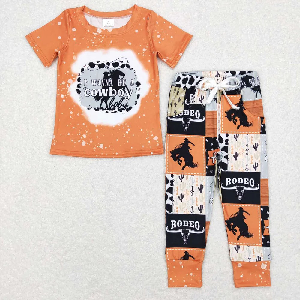 Sibling Baby Boys Western Cowboy Short Sleeve Top Jogger Pants Outfit