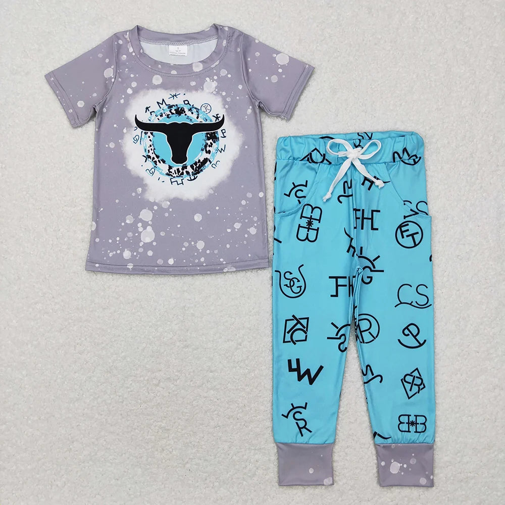Sibling Baby Boys Western Cowboy Short Sleeve Top Jogger Pants Outfit