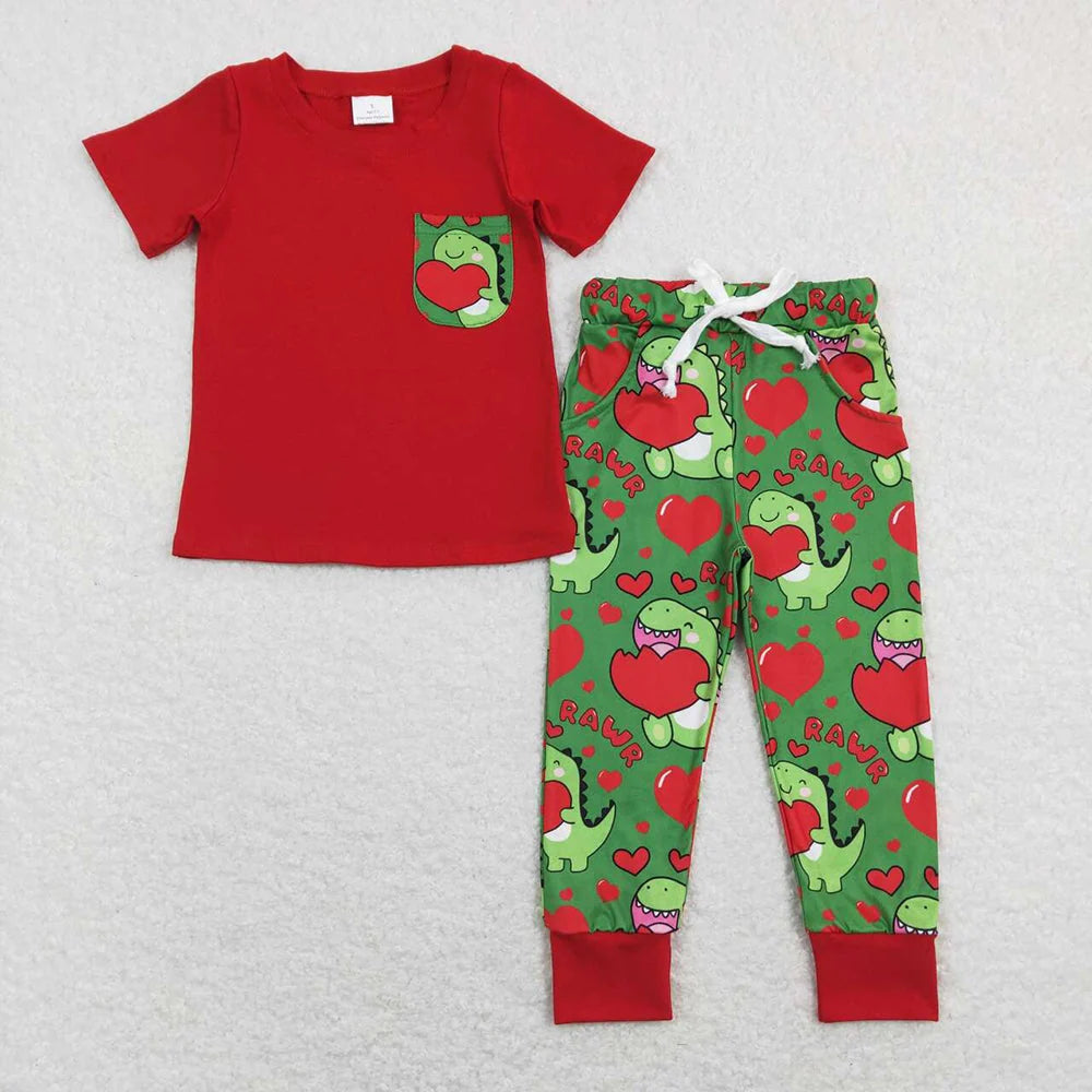 Sibling Baby Boys Dinosaurs Pocket Tee Top Pants Outfit