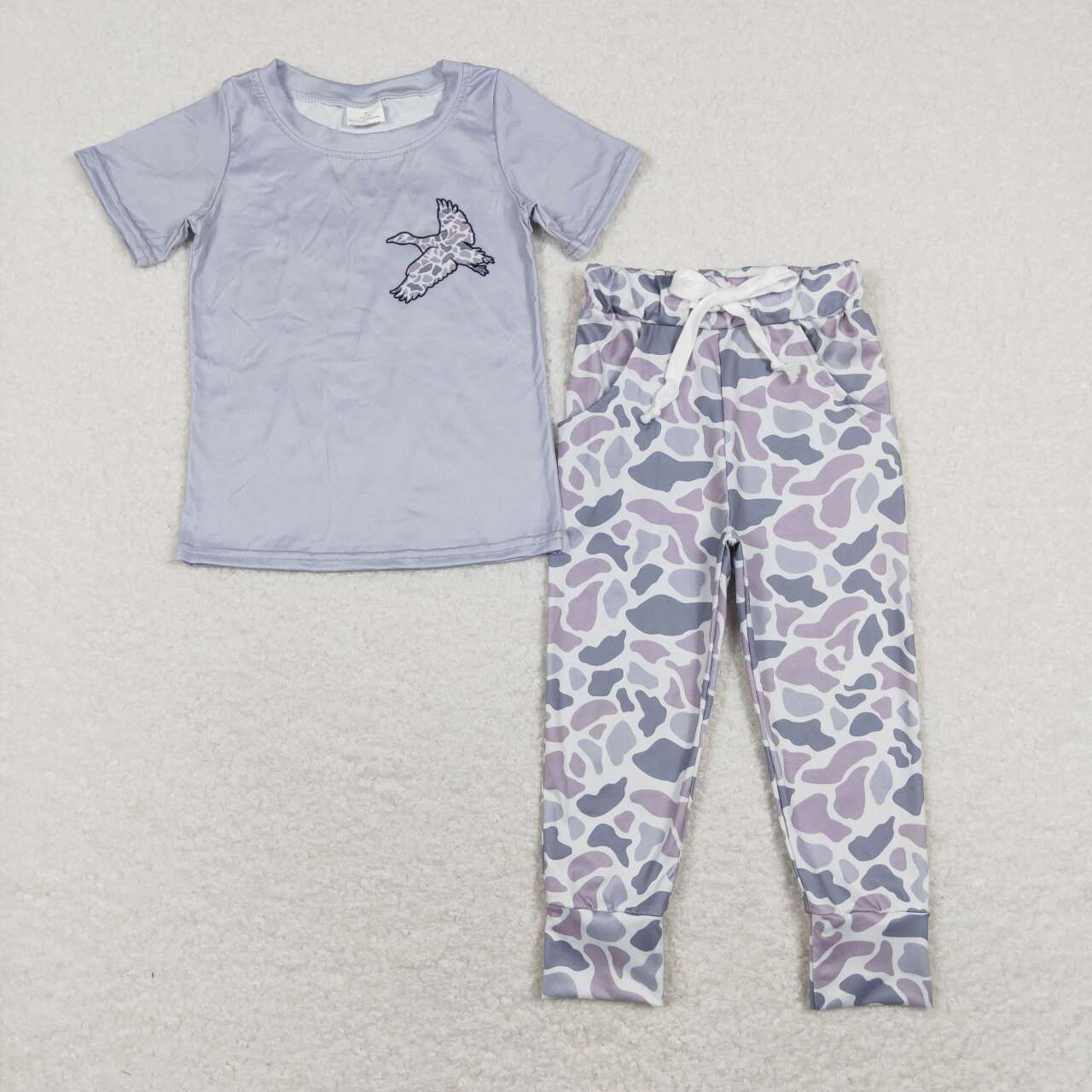 Sibling Baby Boys  Huting Grey Short Sleeve Top with Camo Jogger Outfit