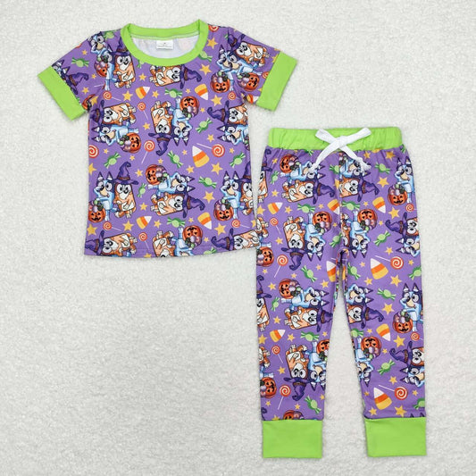 BSPO0409 Cartoon Dog Candy Print Kids Halloween Pajamas Clothes Set
