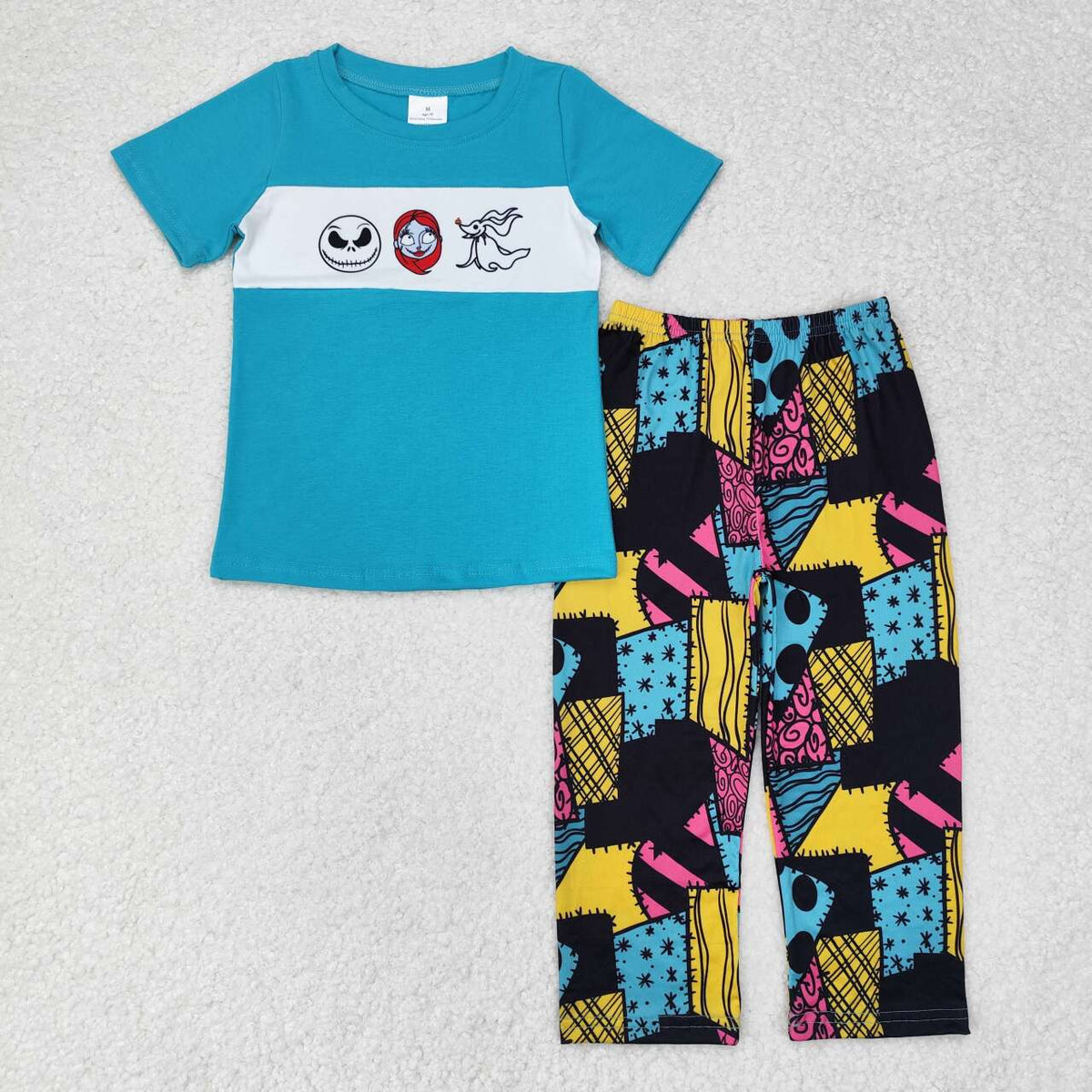 BSPO0416 Nightmar* Blue Top Patchwork Pants Boys Halloween Clothes Set