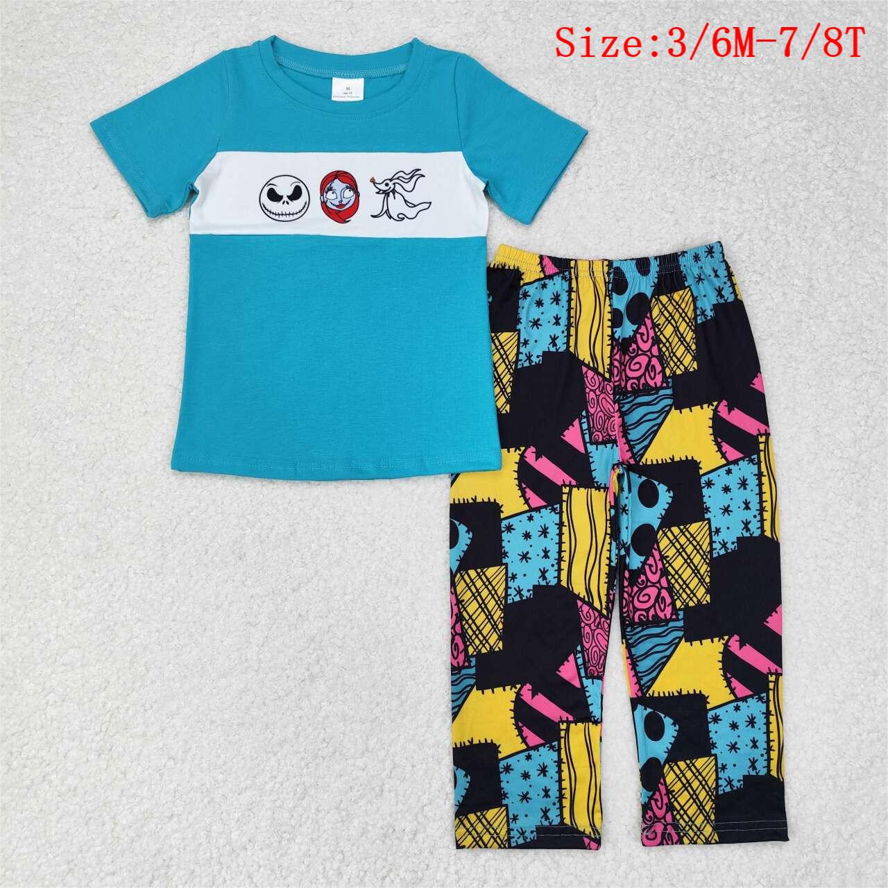 BSPO0416 Nightmar* Blue Top Patchwork Pants Boys Halloween Clothes Set