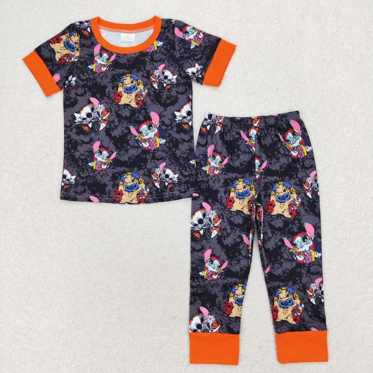 BSPO0417 Stitc* Nightmar* Black Print Short Sleeve Pants Boys Halloween Pajamas Clothes Set