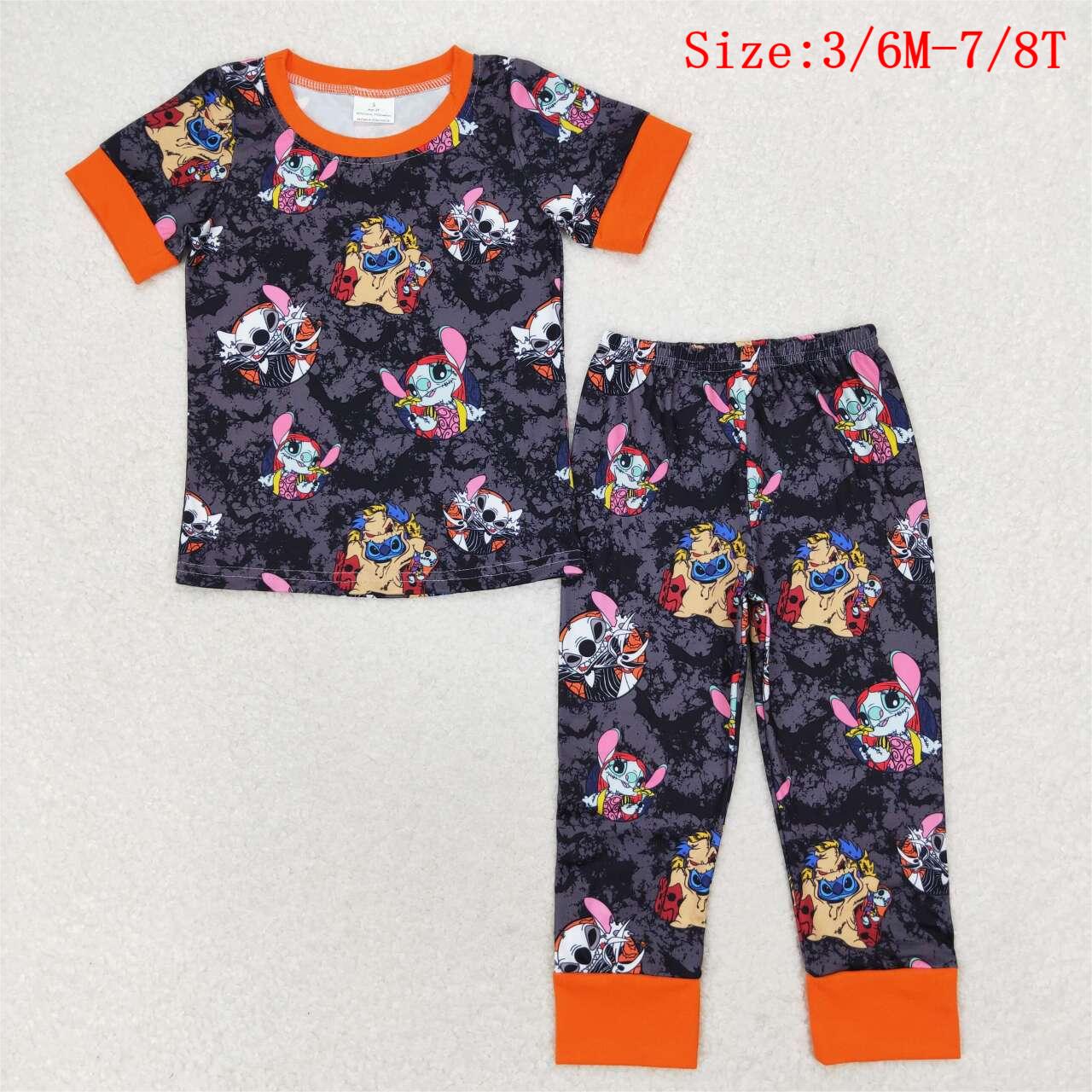 BSPO0417 Stitc* Nightmar* Black Print Short Sleeve Pants Boys Halloween Pajamas Clothes Set
