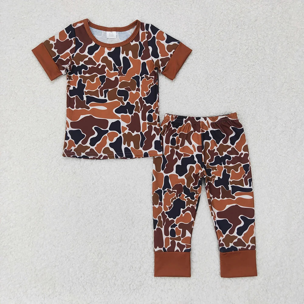 Sibling Baby Boys Hunting Deer Camo Short Sleeve Top Pants Pajama Set
