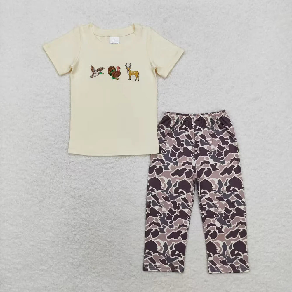 Sibling Baby Boys Embroidery Camo Deer Dogs Ducks Top Pockets Pants Hunting Clothes Sets