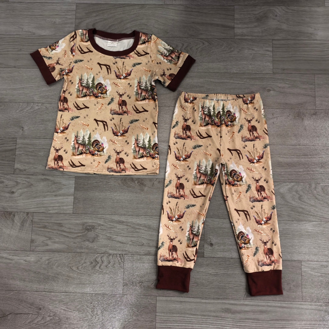 7.23  Preorder Baby Boys Hunting Deer Turkey Short Sleeve Pajama Set