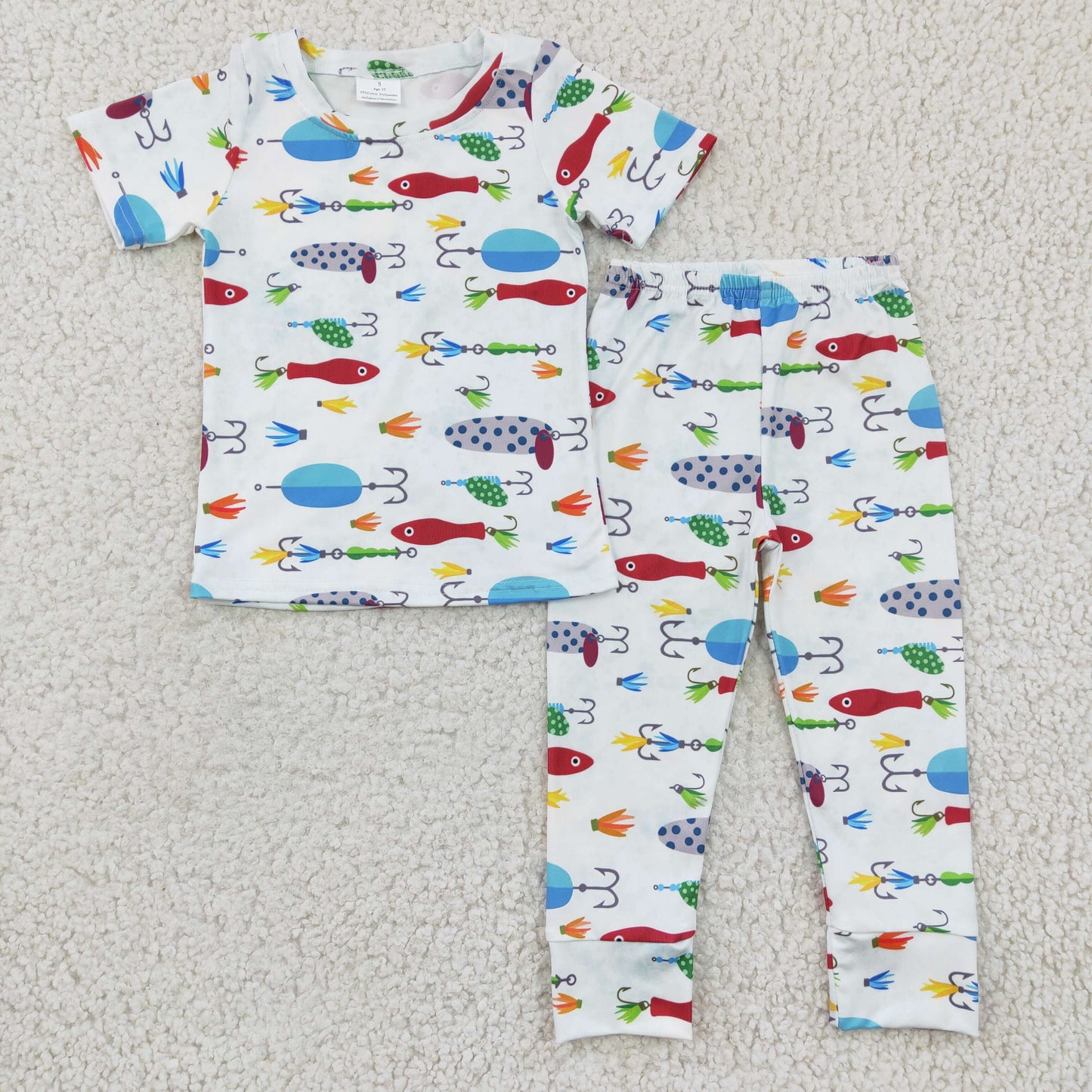 BSPO0062 Fishhook Print Boys Pajamas Clothes Set