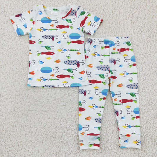BSPO0062 Fishhook Print Boys Pajamas Clothes Set