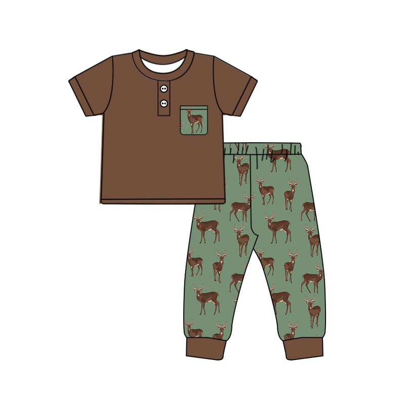 4.17 BSPO0676 Preorder Brown Pocket Top Deer Pants Boys Clothes Set