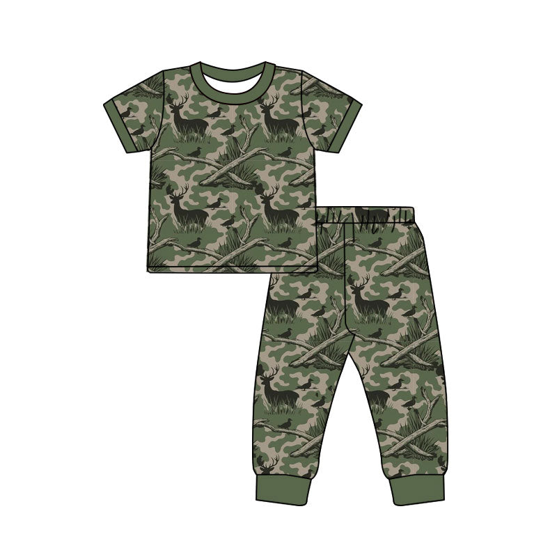 4.18 Toddler Boys Hunting Deer Camo Pajama Set Short Sleeve +Pants Set
