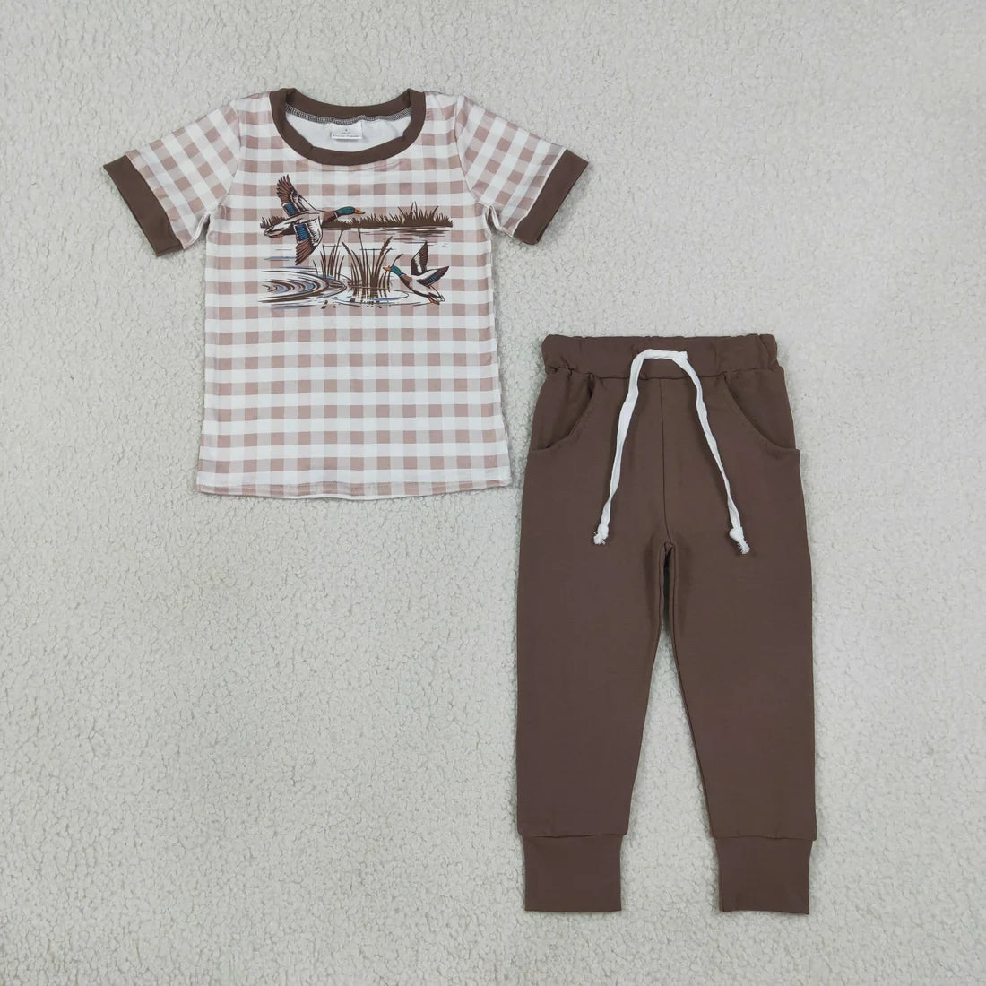 Sibling Baby Boys Mallard Duck Gingham Short Sleeve Top with Jogger Set