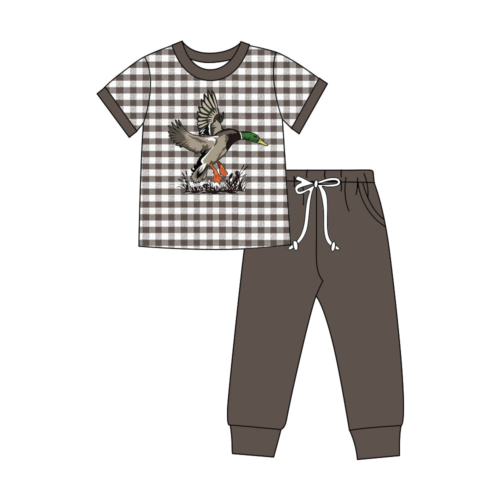5.20 BSPO0691 Preorder Duck Plaid Top Dark Brown Pants Boys Clothes Set