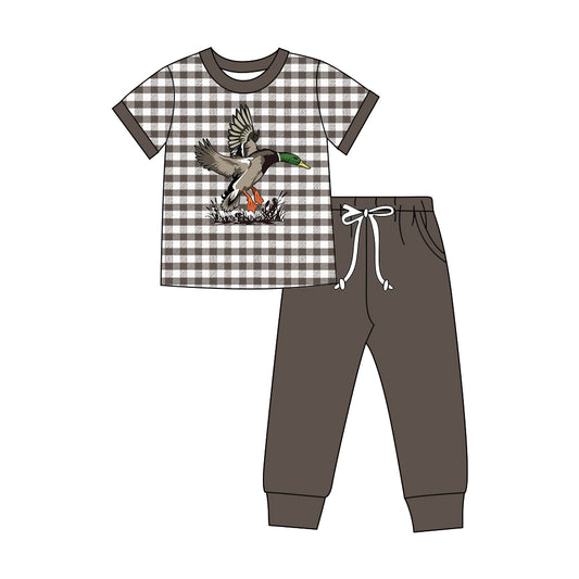 5.20 BSPO0691 Preorder Duck Plaid Top Dark Brown Pants Boys Clothes Set