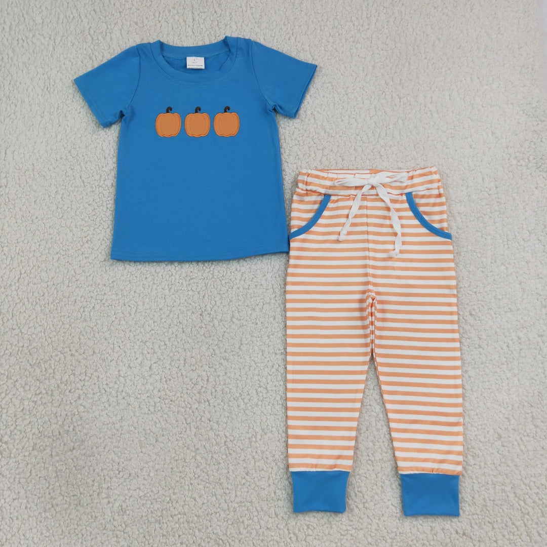 Sibling Baby Girls Boys Embroidery Pumpkin Outfit Dress and Romper