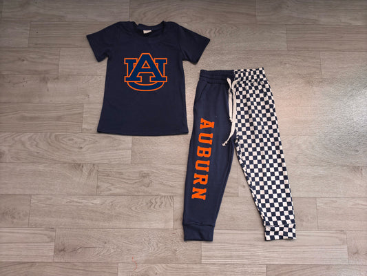 7.6 Preorder Kids Girls Auburn Short Sleeve Top with Checked Jogger Set