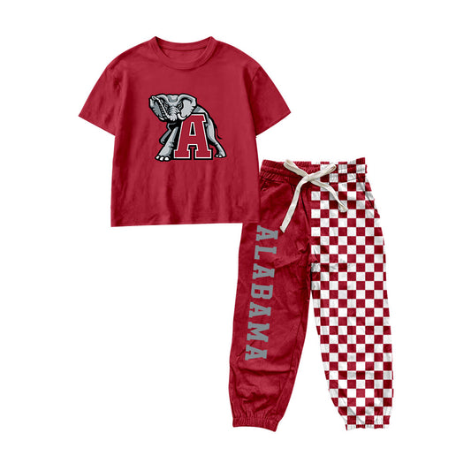 7.6 Preorder Kids Girls Alabama Short Sleeve Top with Checked Jogger Set