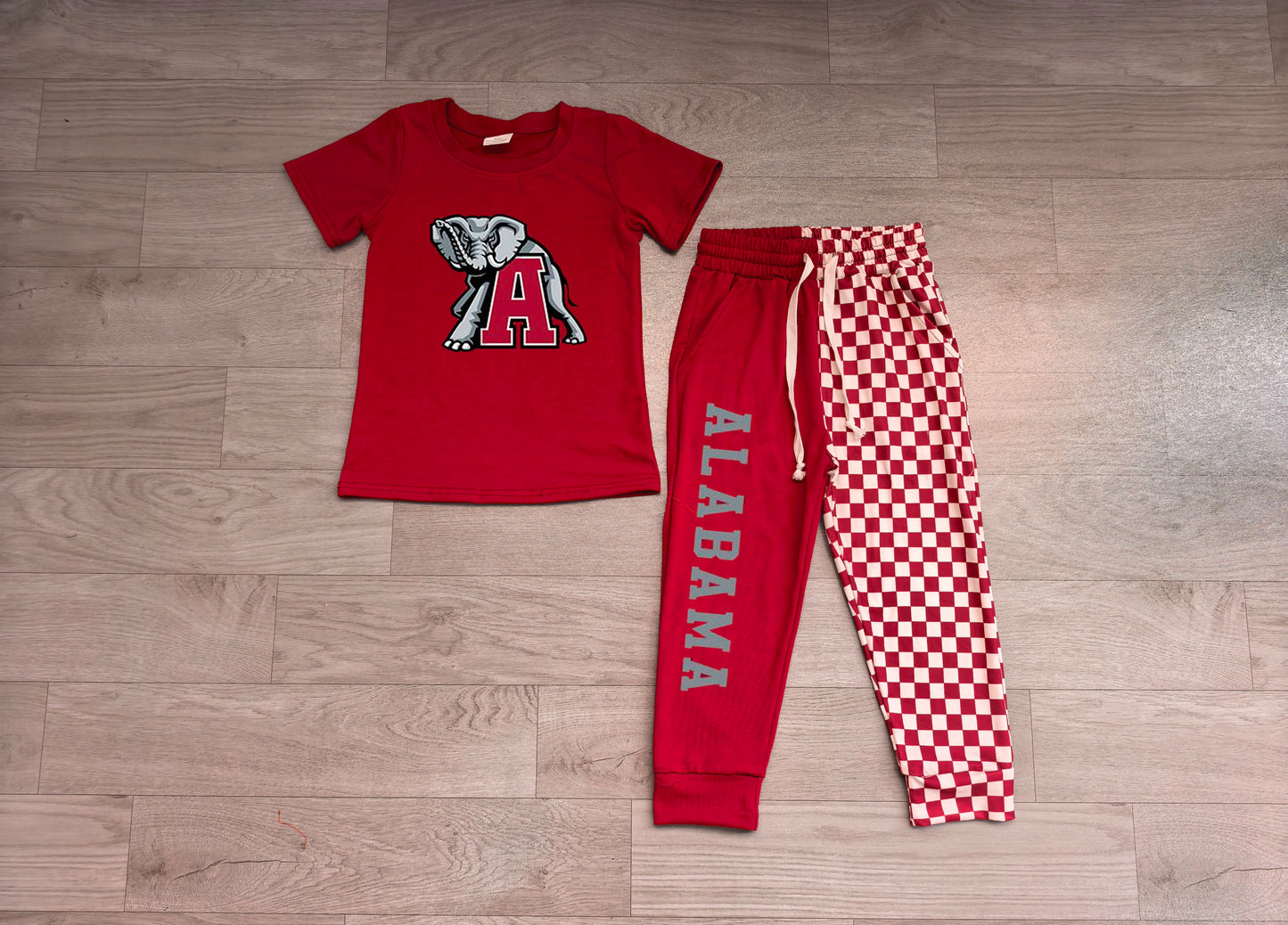 7.6 Preorder Kids Girls Alabama Short Sleeve Top with Checked Jogger Set