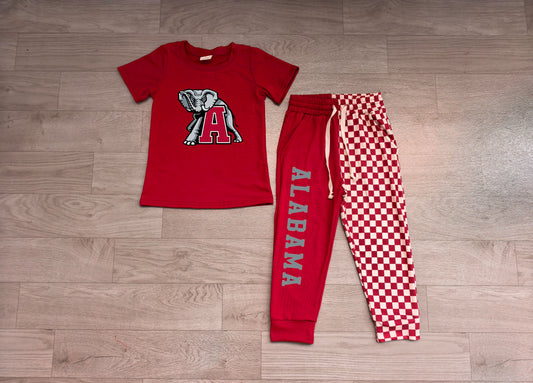 7.6 Preorder Kids Girls Alabama Short Sleeve Top with Checked Jogger Set