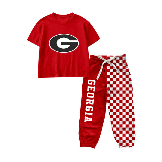 7.6 Preorder Kids Girls Georgia Short Sleeve Top with Checked Jogger Set