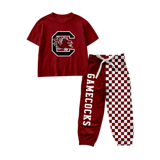 7.6 Preorder Kids Girls Gamecocks Short Sleeve Top with Checked Jogger Set