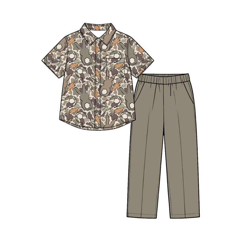 8.28 BSPO0717 Preorder Bunny Carrots Camo Top Pockets Pants Boys Easter Clothes Set