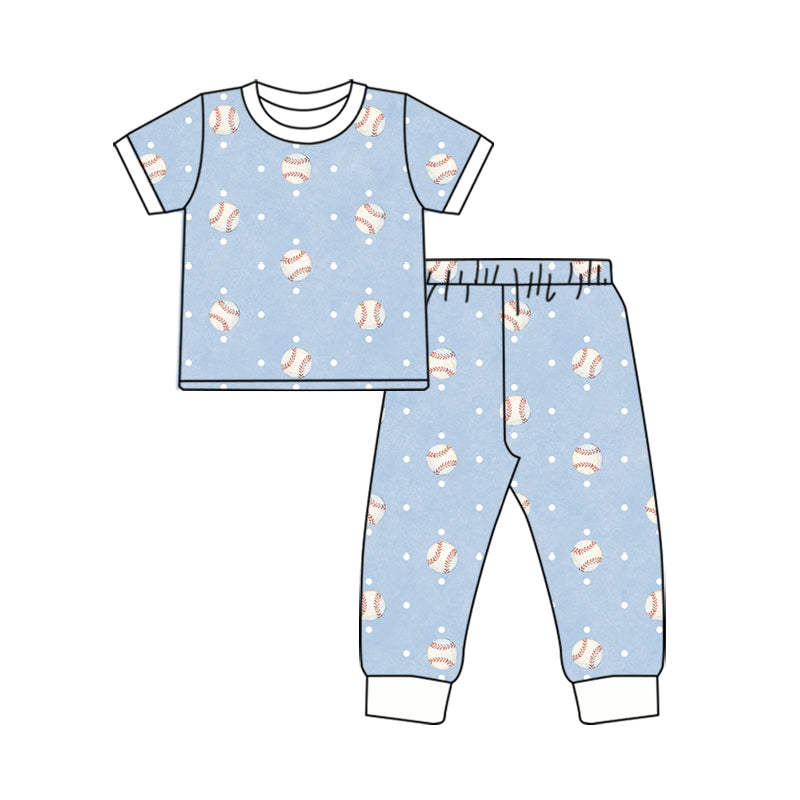 9.25 BSPO0726 Preorder Baseball Dots Blue Print Boys Short Sleeve Pants Pajamas Clothes Set
