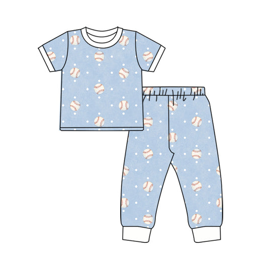 9.25 BSPO0726 Preorder Baseball Dots Blue Print Boys Short Sleeve Pants Pajamas Clothes Set