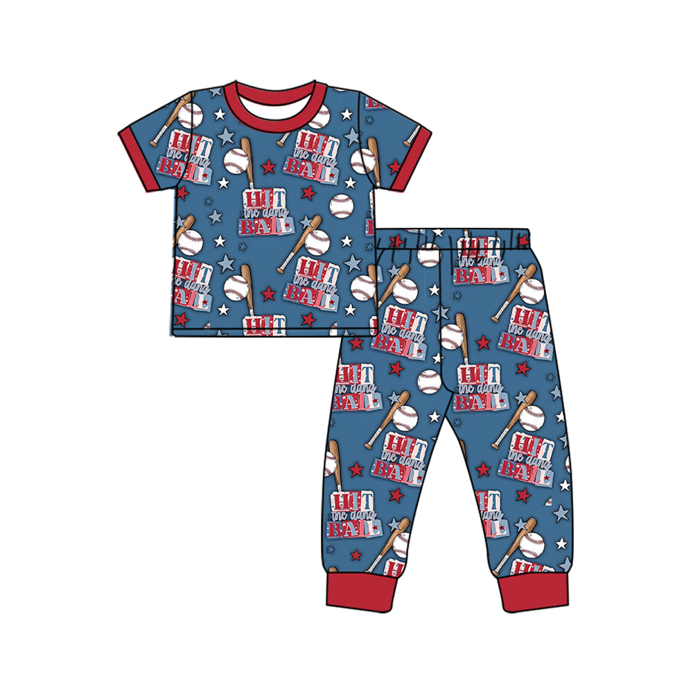 10.10 BSPO0737 Preorder Baseball Stars Print Boys Pajamas Clothes Set
