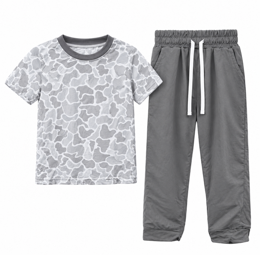 10.15 BSPO0738 Preorder Grey Camo Top Pockets Pants Boys Clothes Set