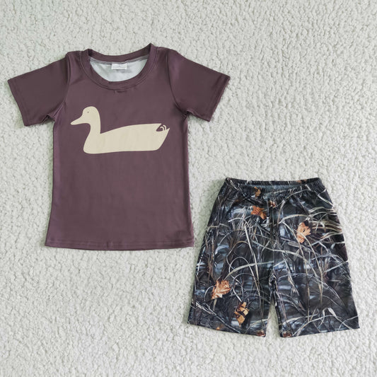 BSSO0011 Duck Brown Top Camo Shorts Boys Summer Clothes Set