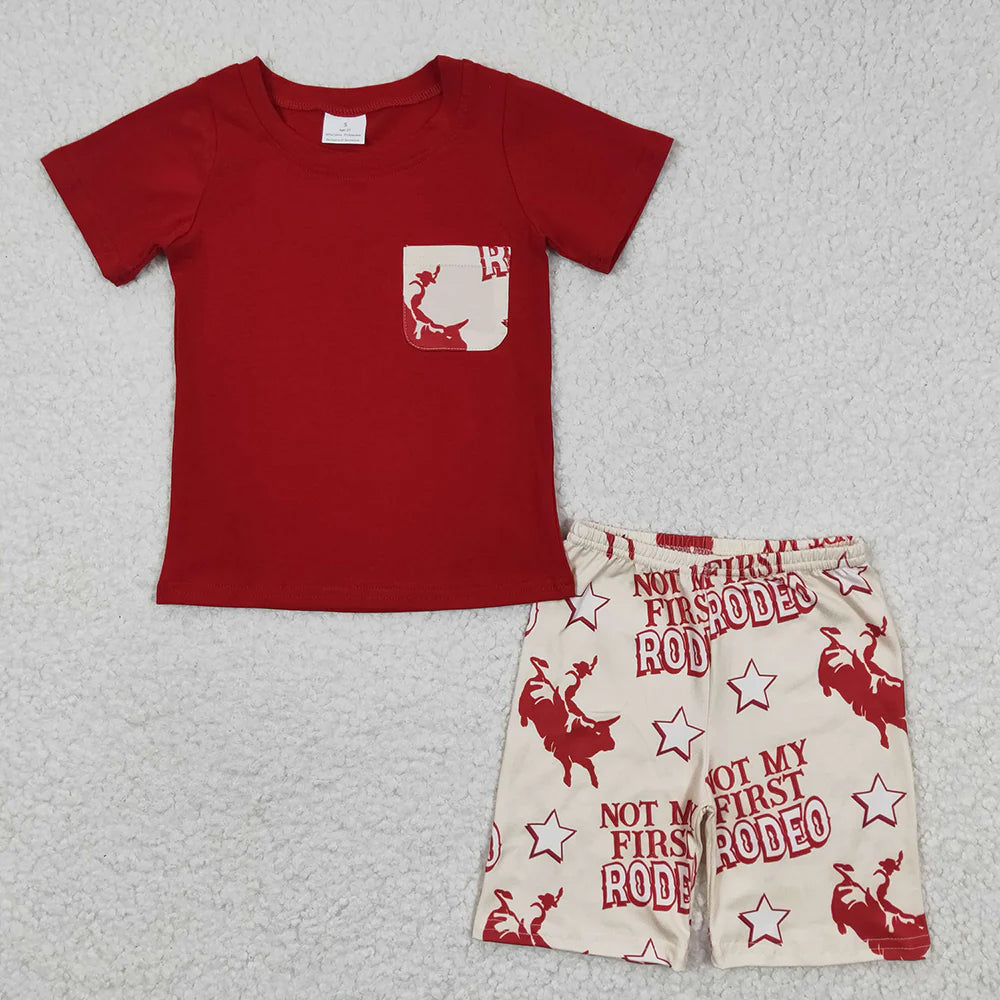 Sibling Baby Boys Western Cow Pocket Top Shorts Clothes Sets