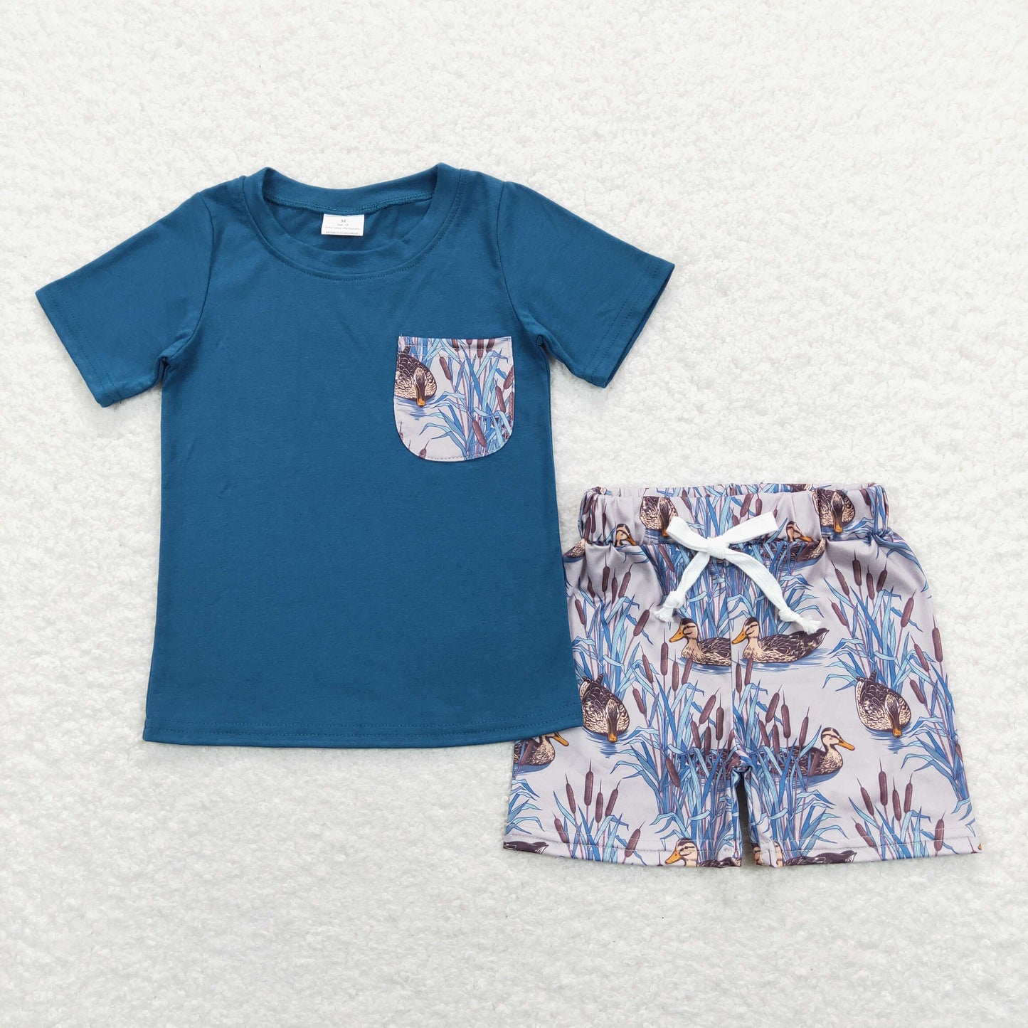 Sibling Baby Boys Short Sleeve Dogs Ducks Fishing Pocket Top Shorts Hunting Clothes Sets