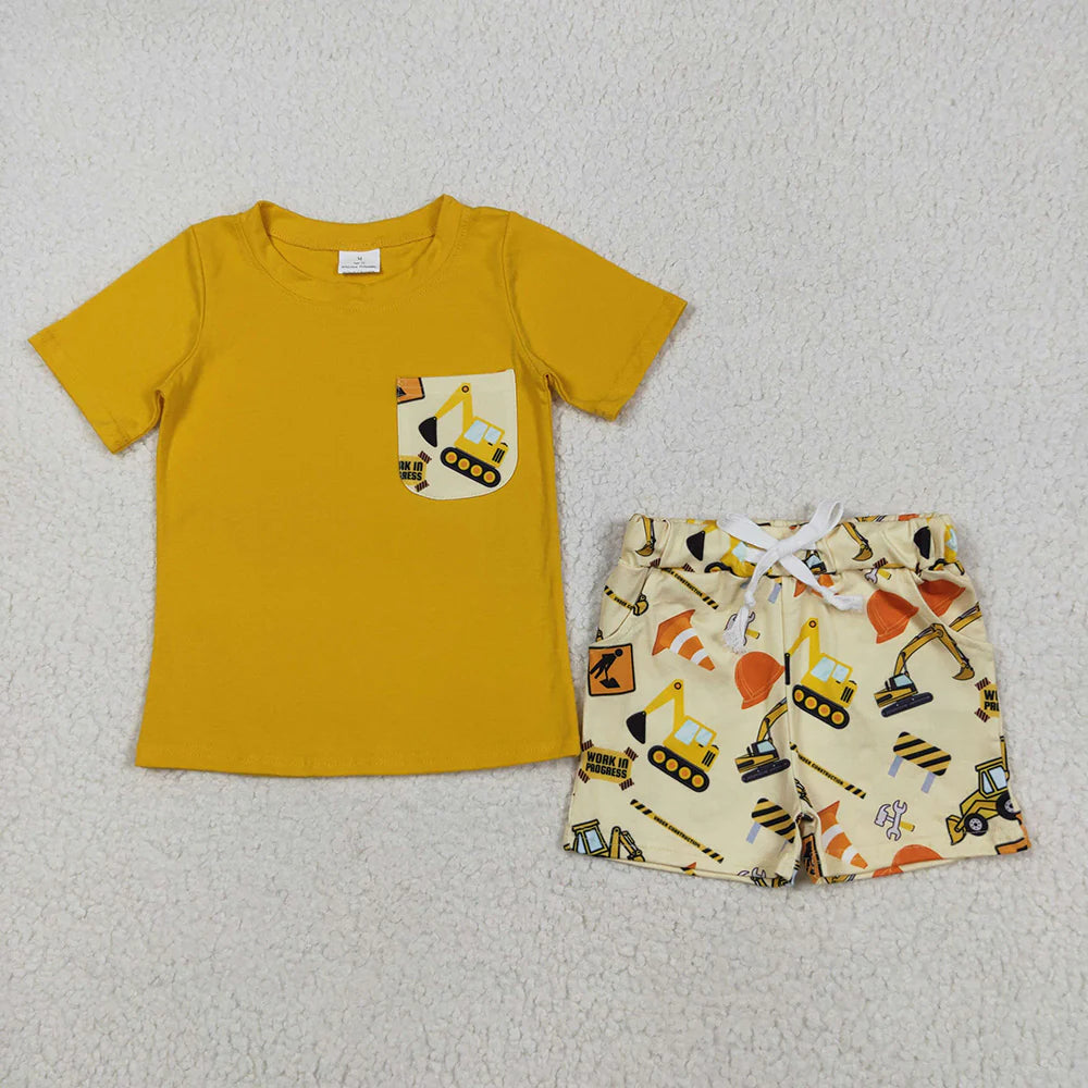 Sibling Baby Boys Summer Short Sleeve Pocket T-shirt Top with Shorts Outfit
