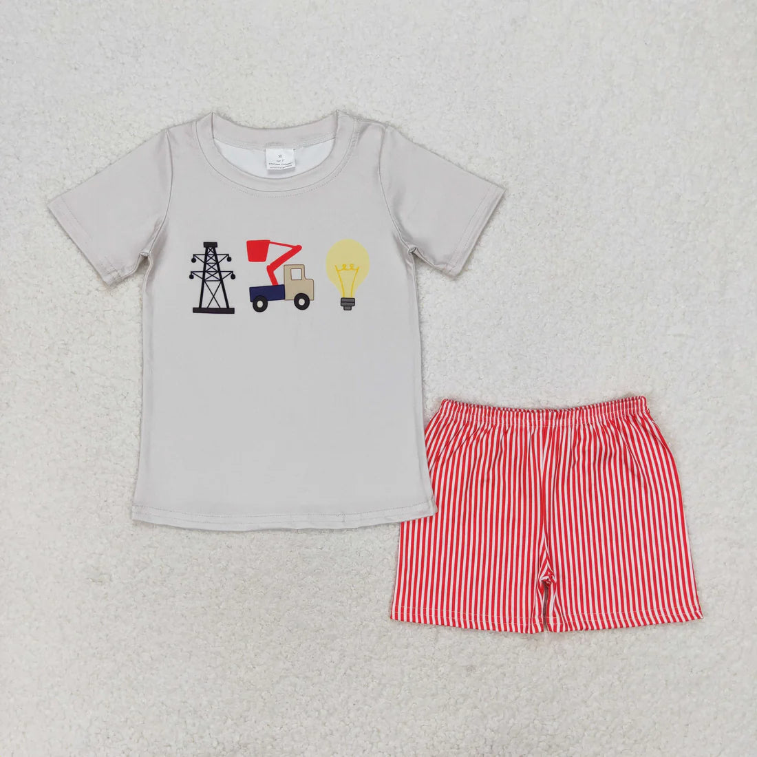 Sibling Baby Boys Linemen Cars Shirt Top Short Summer Clothes Sets