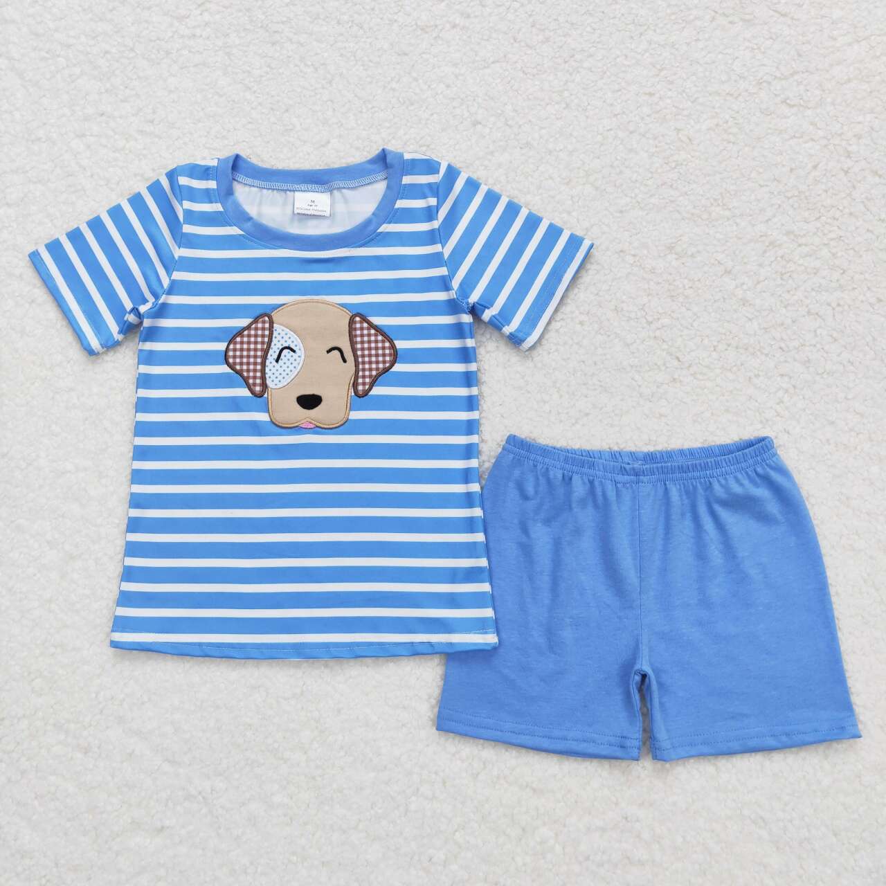 Sibling Baby Boys Girls Stripes Embroidery Dogs Summer Clothes Sets