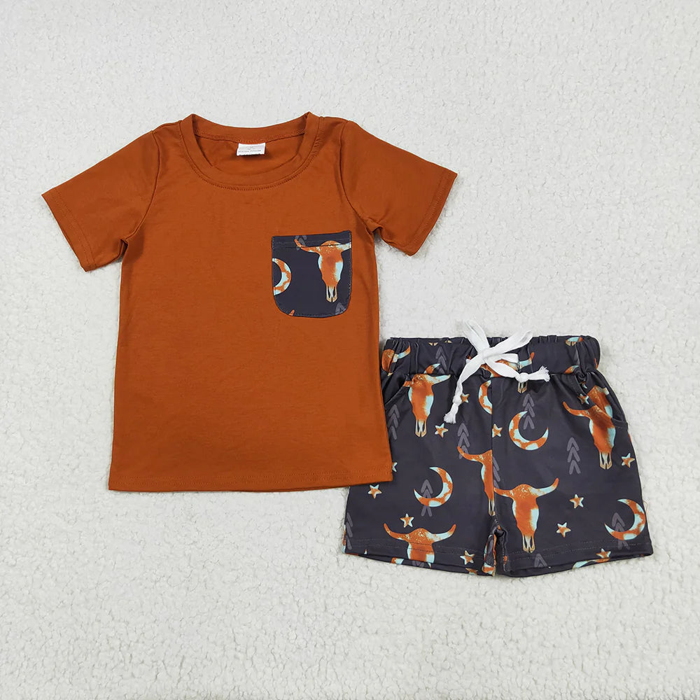 Sibling Baby Boys Summer Short Sleeve Pocket T-shirt Top with Shorts Outfit