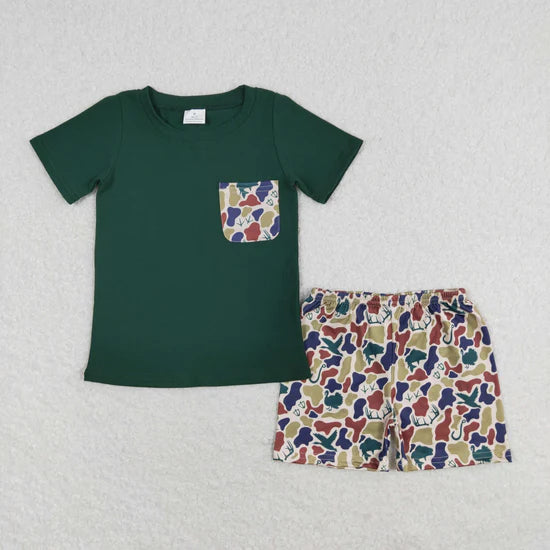 7 Colors Sibling Baby Boys Camouflage Pocket Shirt Shorts Summer Outfits