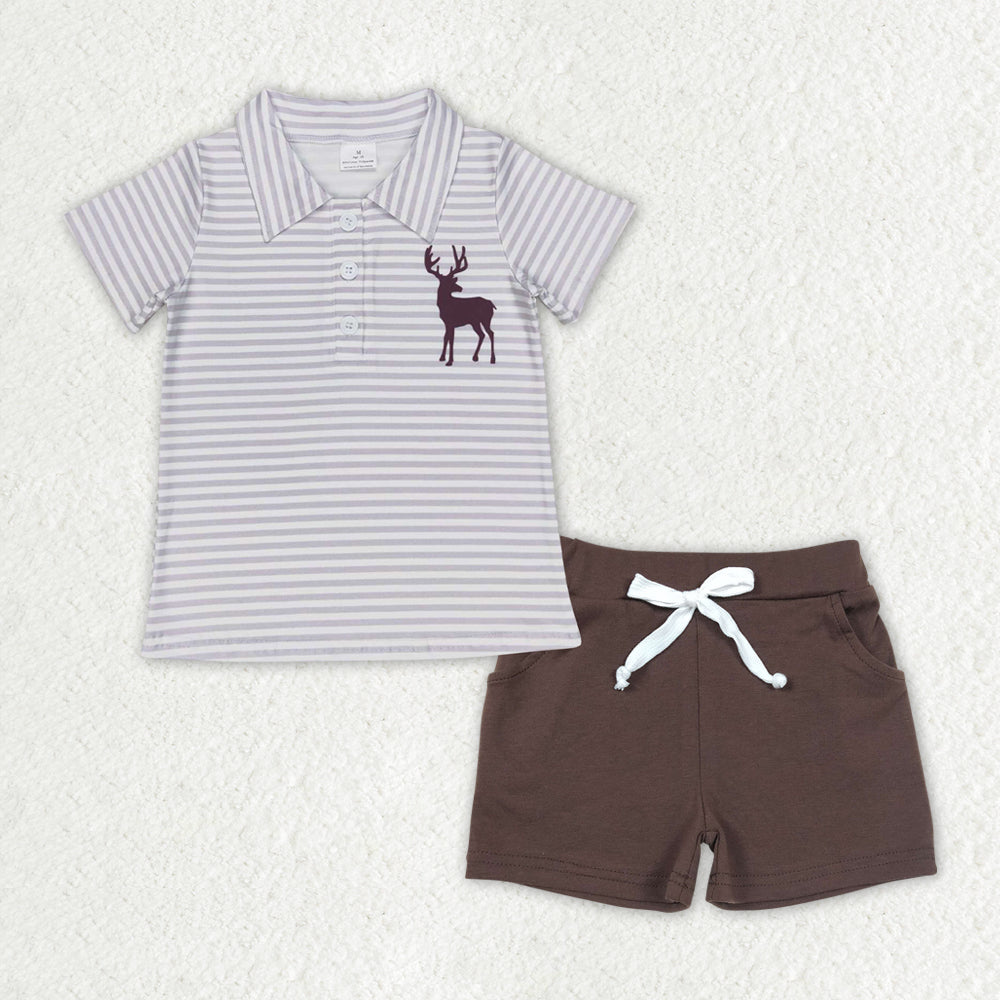 Sibling Baby Boys Deer Ducks Camo Button Polo Shirts Pockets Shorts Hunting Clothes Set